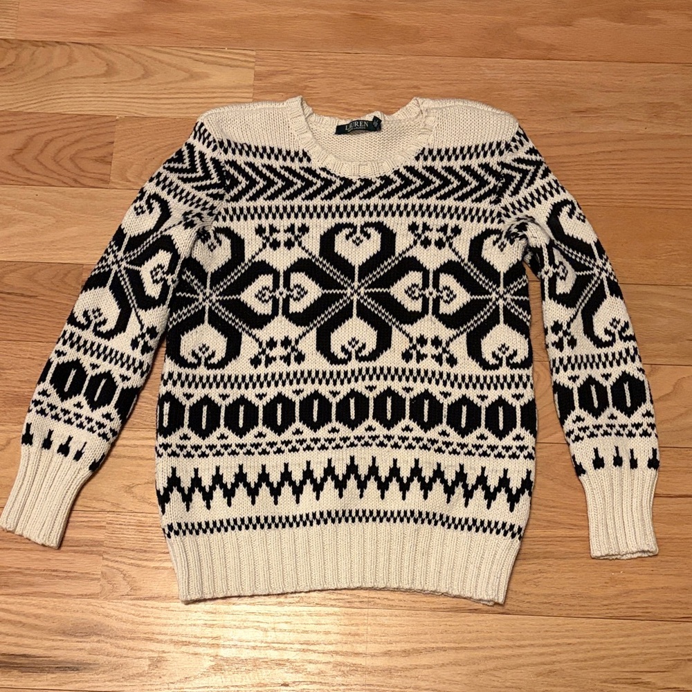 Ralph Lauren Black and Cream Crewneck Nordic Sweater